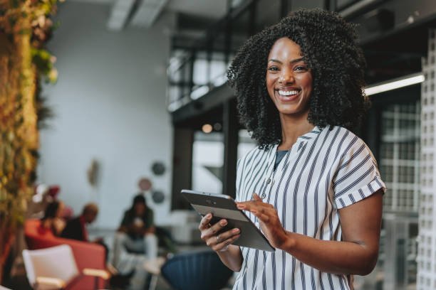 Woman using a tablet for business communication